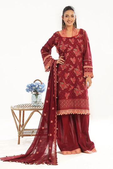 3 Piece Unstitched Embroidered Swiss Voile Suit with Embroidered Chiffon Dupatta (Ideas LSV-52022)