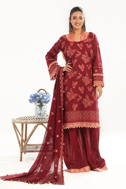 3 Piece Unstitched Embroidered Swiss Voile Suit with Embroidered Chiffon Dupatta (Ideas LSV-52022)