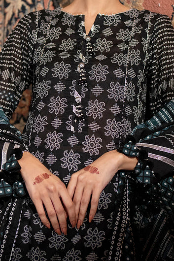 Black Chunri 3‑Pc Unstitched Lawn Suit 2025 By Gul Ahmed (CL-52412)