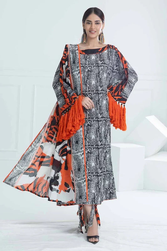 Gul Ahmed B&W Unstitched Lawn Suit – 3 Piece Printed Set