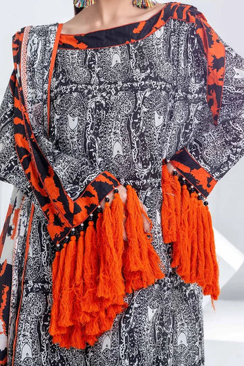 Gul Ahmed B&W Unstitched Lawn Suit – 3 Piece Printed Set