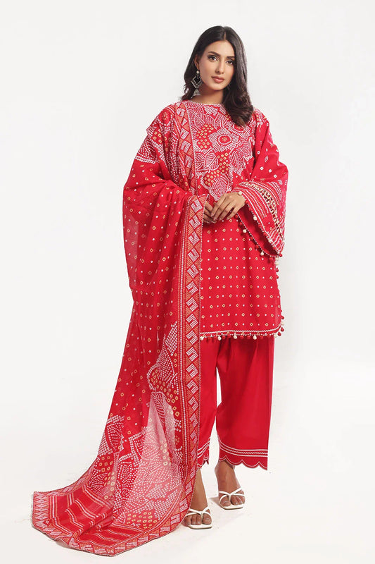 3‑Pc Unstitched Lawn Suit Red Lacquer 2025 By Gul Ahmed (CL-52176)