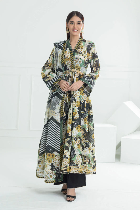 Gul Ahmed Black Printed Lawn 3‑Pc Unstitched Suit CL‑52487