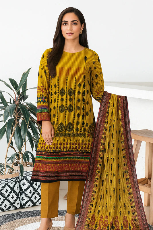 Mustard Lawn 3 Piece Unstitched Suit – Ethnic Printed Summer Dress for Women | 2025 Lawn Collection