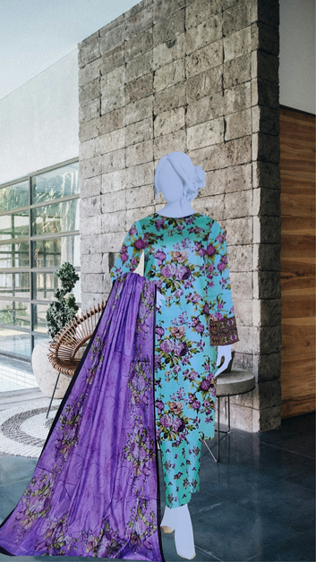 Turquoise Floral Unstitched Lawn 3 Piece Suit for Women – Premium Summer Fabric