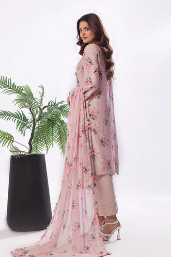 3 Piece Unstitched Printed Soya Silk Suit with Printed Chiffon Dupatta SY-52002