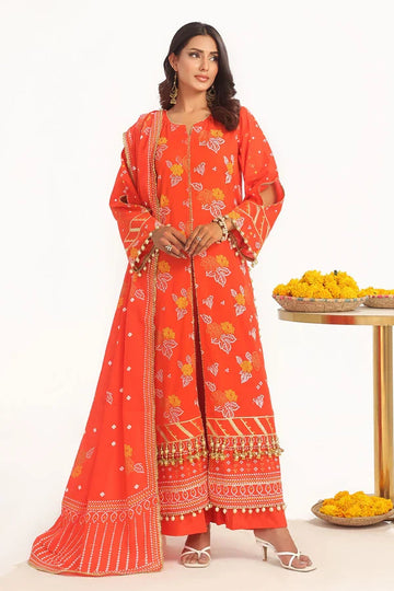 3 Piece Unstitched Gold Lacquer Printed Lawn Suit CL-52177 B